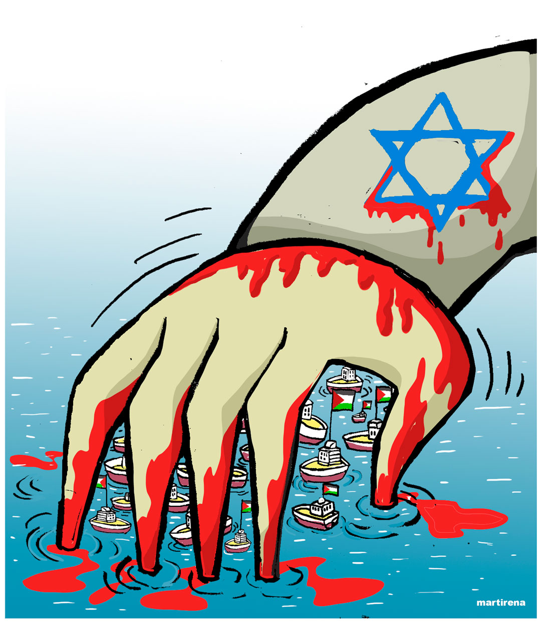 Comentario gráfico de Martirena sobre el secuestro por Israel de la flotilla con ayuda para Gaza.