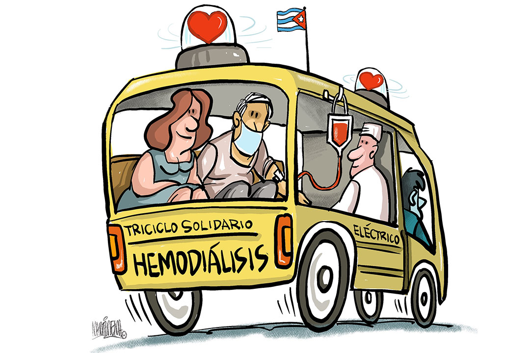 Ilustración de Alfredo Martirena sobre las alternativas para el transporte sanitario en Cuba.