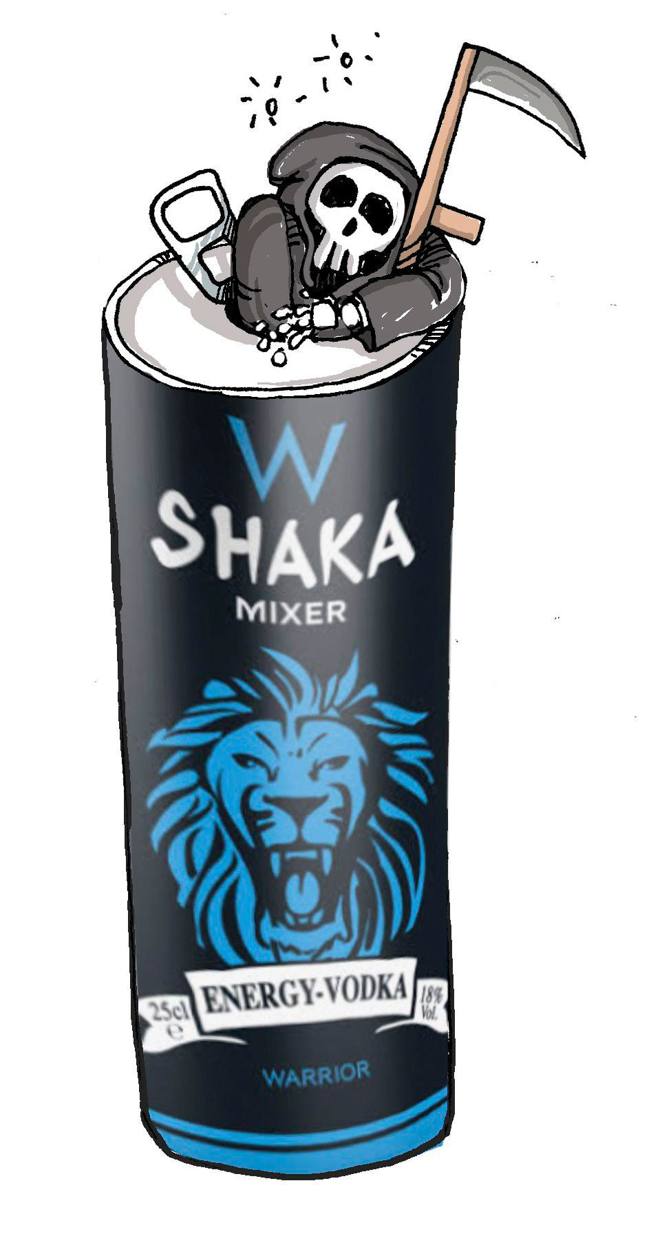 Ilustración de Alfredo Martirena sobre el peligro de la bebida Shaka.
