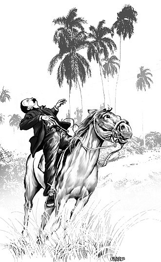 Ilustración de Adalberto Linares sobre caí­da en combate de José Martí­.