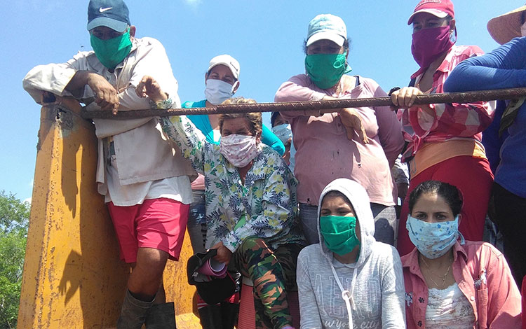 Vecinos de la comunidad Dos Amigos realizan trabajo voluntario en la agricultura. 