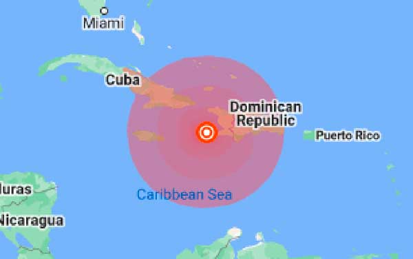 Mapa del sismo perceptible en el oriente de Cuba el 14 de agosto de 2021.