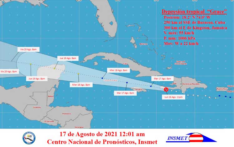 Cono de la depresión tropical Grace a las 12_01 a.m. del 17 de agosto de 2021.