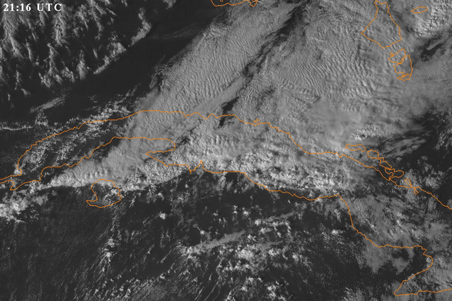 Imagen satelital de la banda prefrontal que afectó Cuba el 4 de febrero de 2024.