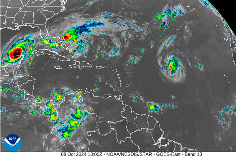 Imagen del satélite donde se aprecia el huracán Milton en la península de Yucatán.