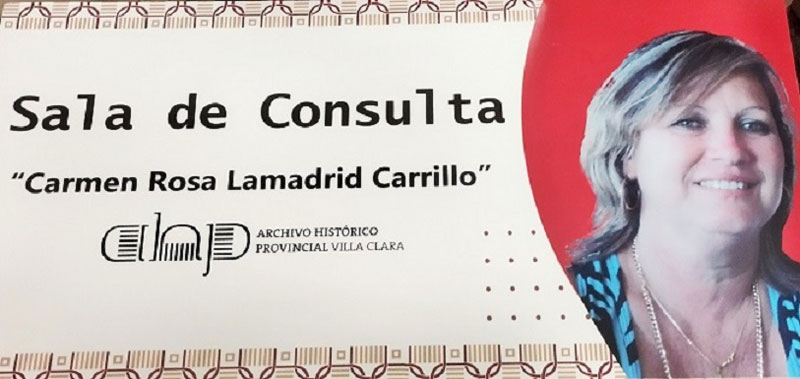 Identificación de la Sala de Consulta Carmen Rosa Lamadrid, del Archivo Histórico Provincial de Villa Clara.