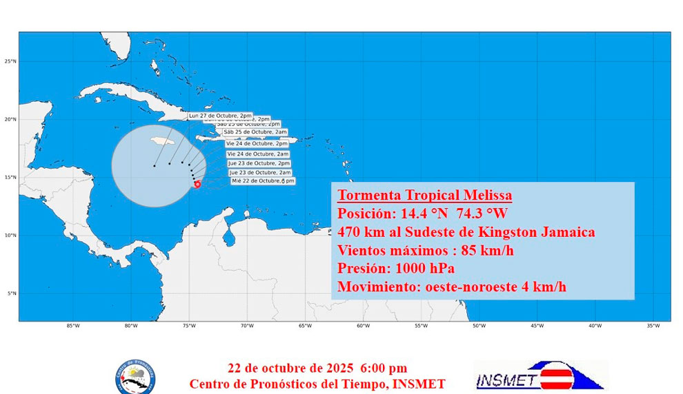 Cono de trayectoria de la tormenta tropical Melissa.