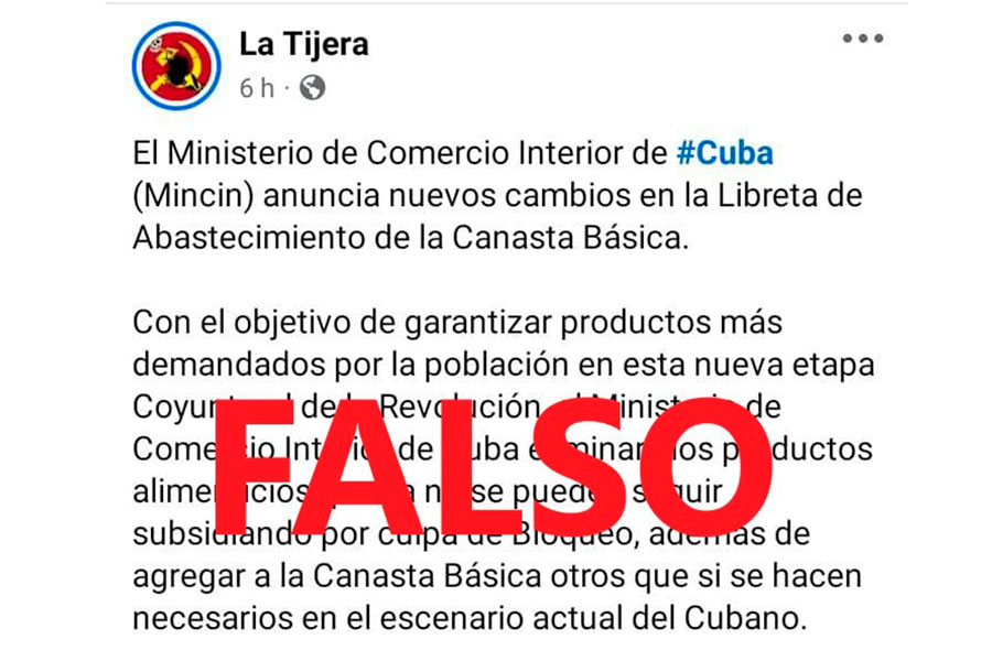 Noticia falsa de La Tijera sobre eliminación de productos de la canasta básica normada.