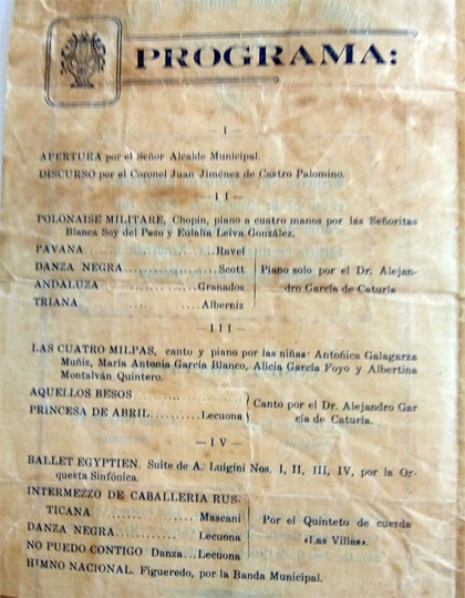 Programa del concierto de la Sinfónica de Las Villas  el 12 de agosto de 1927. 