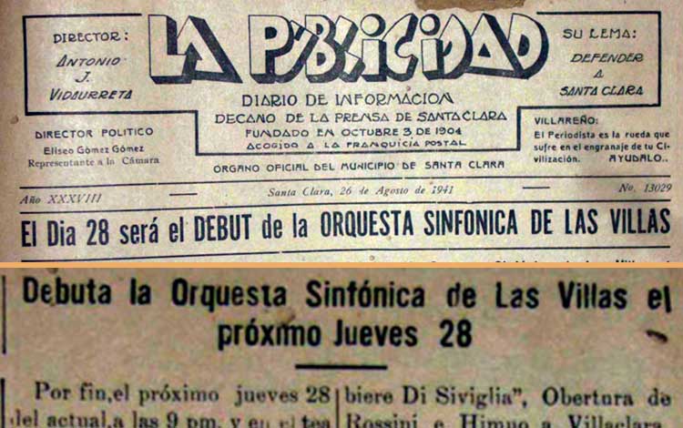 Información sobre la fundación de la  Orquesta Sinfónica de Villa Clara.