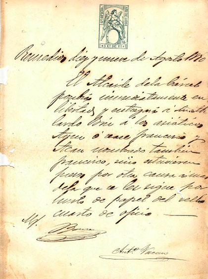 Facsí­mil de documento restaurado en el Museo Provincial de Villa Clara.