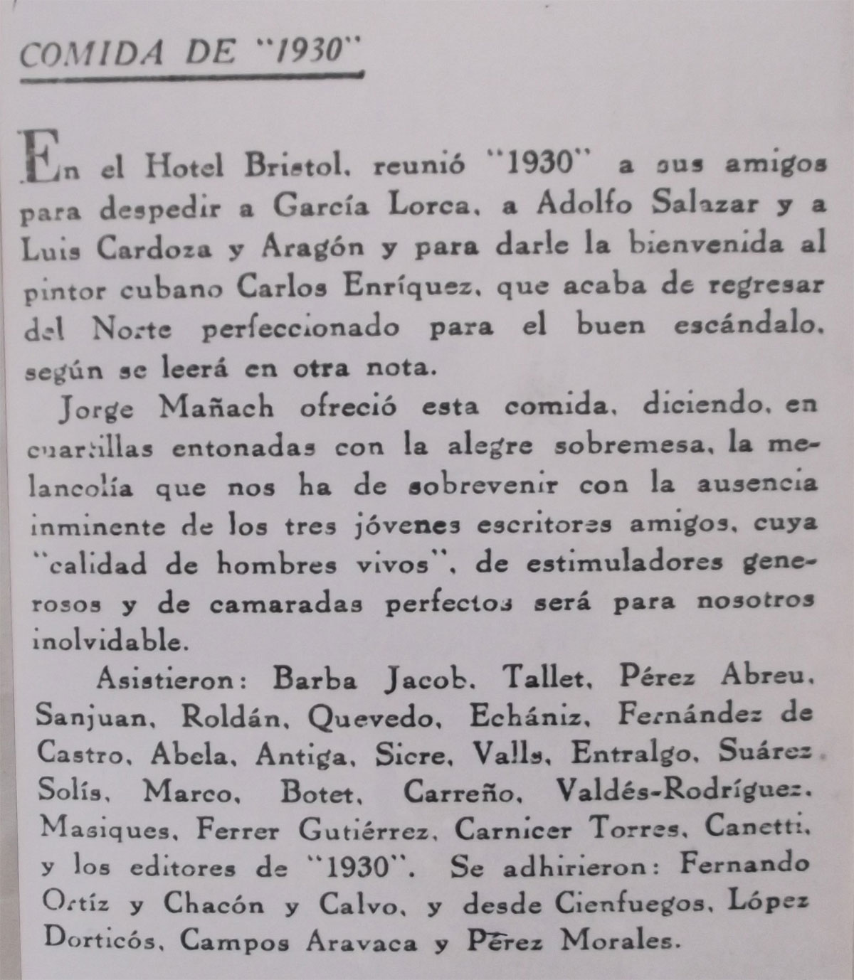 Despedida de Lorca en La Habana.