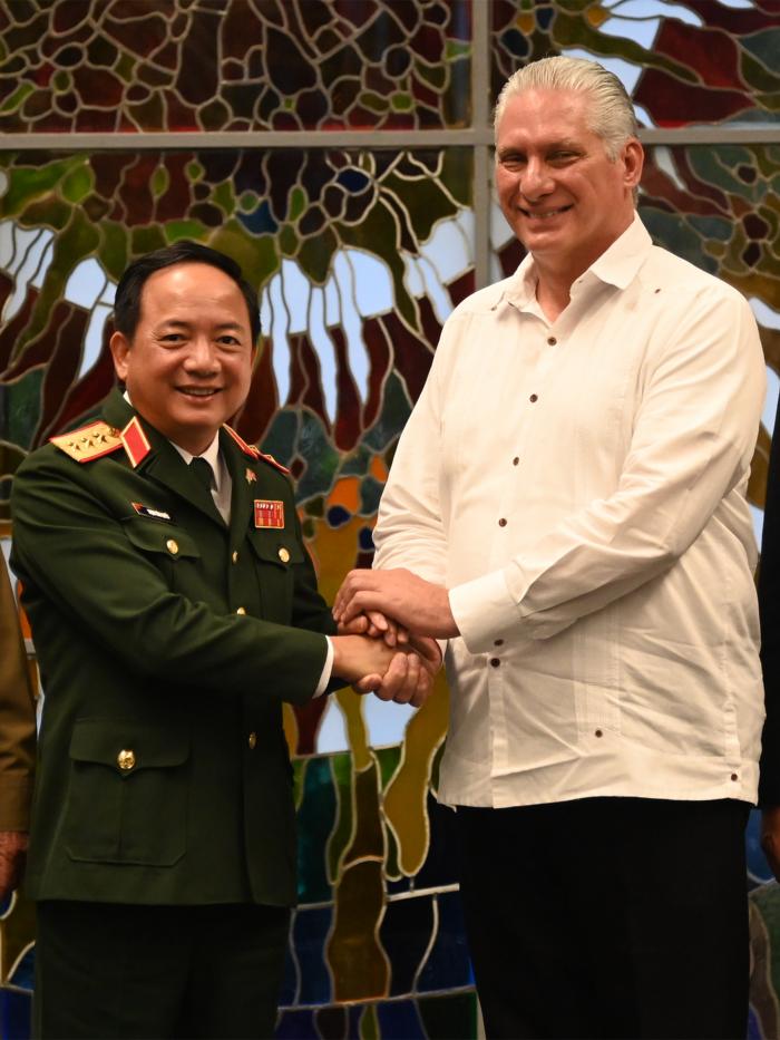 Miguel Díaz-Canel recibe al coronel general Trinh Van Quyet.