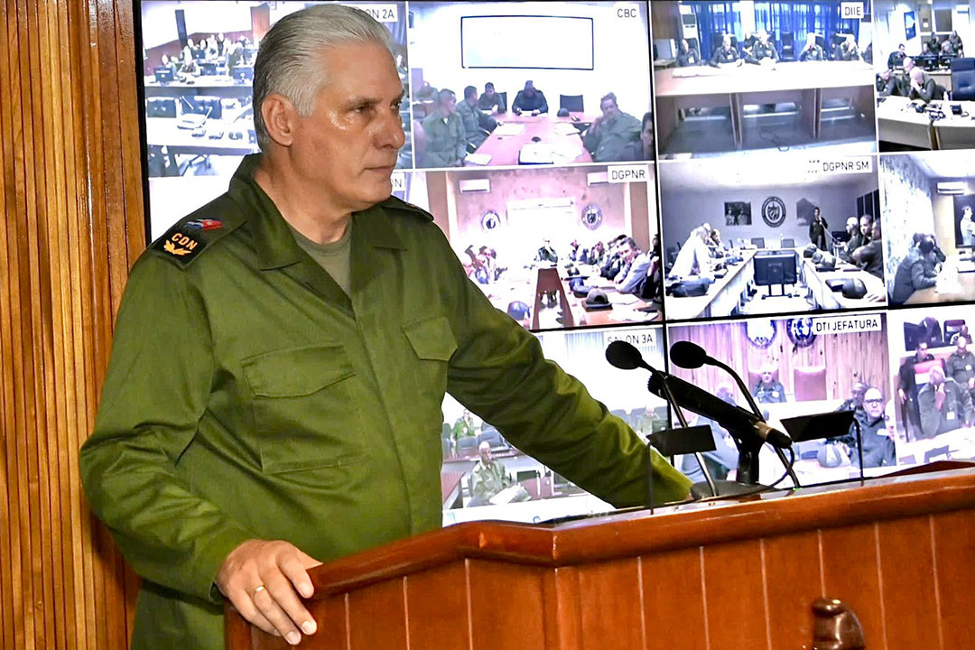 Presidente del Consejo de Defensa Nacional, Miguel Díaz-Canel, en el inicio del Ejercicio Estratégico Bastión 2025.