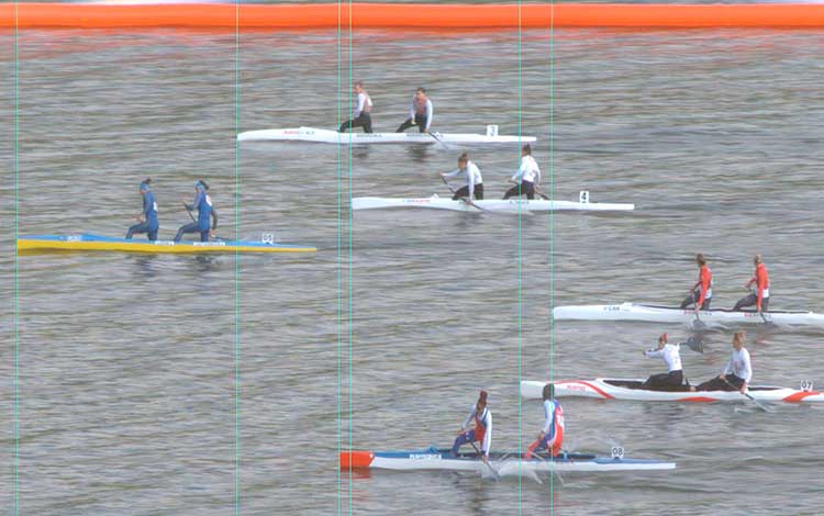 Imagen de Photo finish de la final del C2 a 500 m para mujeres del campeonato mundial de canotaje de Copenhague, donde la dupla cubana obtuvo el bronce.