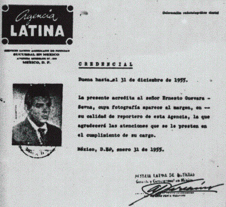 Acreditación de Ernesto Guevara como reportero de la Agencia Latina de Noticias.