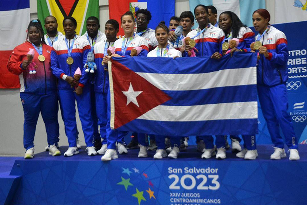 Equipo mixto de judo de Cuba, oro en San Salvador 2023.