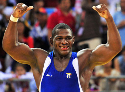 Mijaín López celebra su victoria en Beijing 2008.