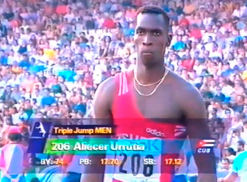 El placeteño Aliecer Urrutia, plata en triple salto en el Mundial de Atletismo de Atenas 1997.