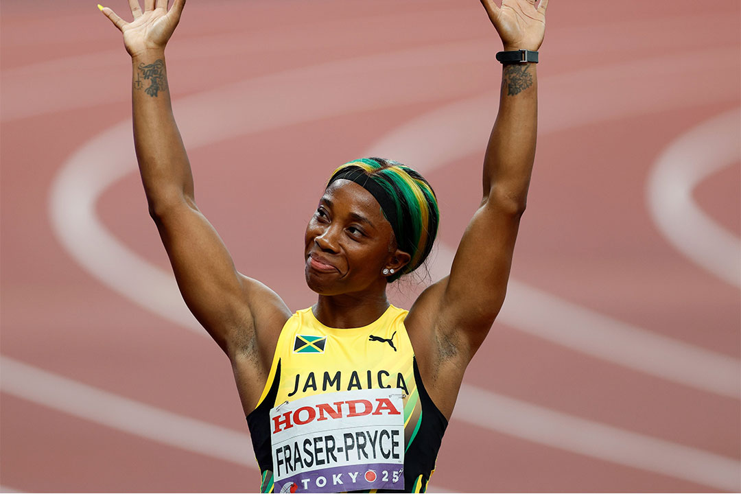 Shelly-Ann Fraser-Pryce, atleta de Jamaica, en el Mundial de Tokio 2025.