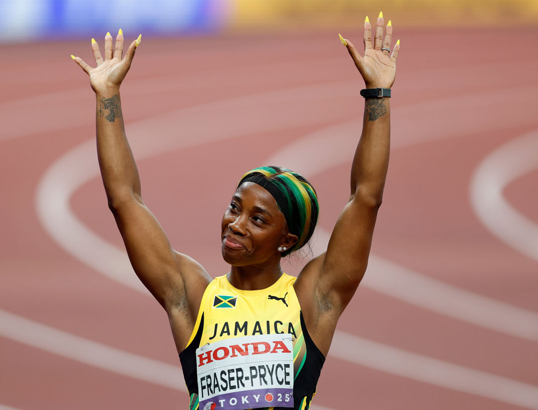 Shelly-Ann Fraser-Pryce, atleta de Jamaica, en el Mundial de Tokio 2025.