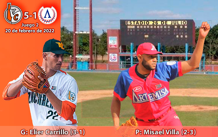 Elier Carrillo y Misael Villa, ganador y perdedor del segundo juego entre Villa Clara y Artemisa, el 20 de febrero de 2022.