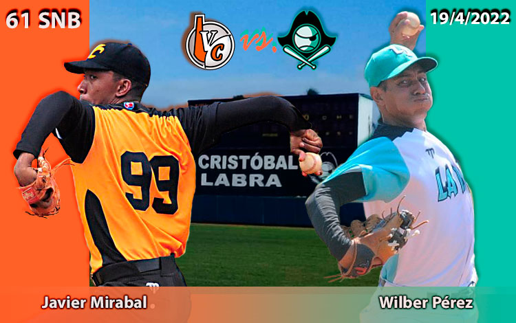 Javier Mirabal y Wilber Pérez, abridores por Villa Clara y la Isla de la Juventud, respectivamente, en el tercer juego de la 61 SNB entre ambos equipos.