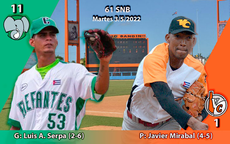 Luis Alejandro Serpa (ganador) y Javier Mirabal Espinosa (perdedor) del primer juego entre Cienfuegos y Villa Clara en la 61 Serie Nacional de Béisbol.