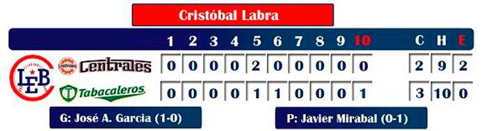 Anotación del primer juego entre Centrales y Tabacaleros.