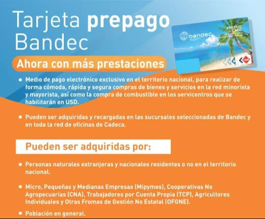 Servicio de tarjeta prepago de Bandec.