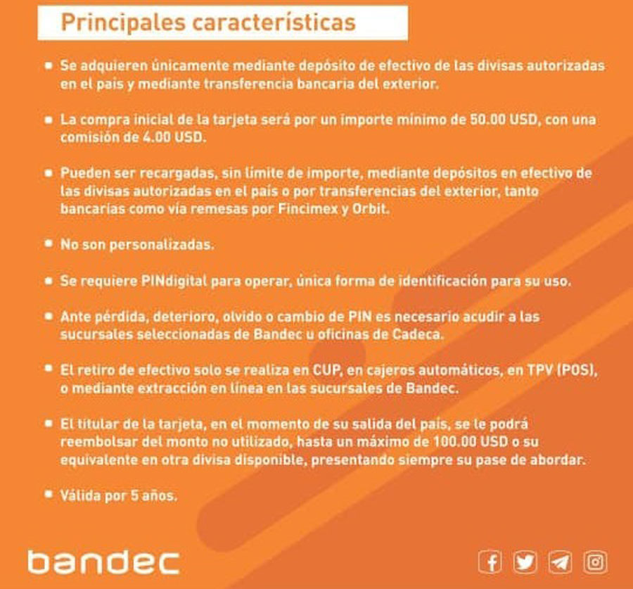 Servicio de tarjeta prepago de Bandec.