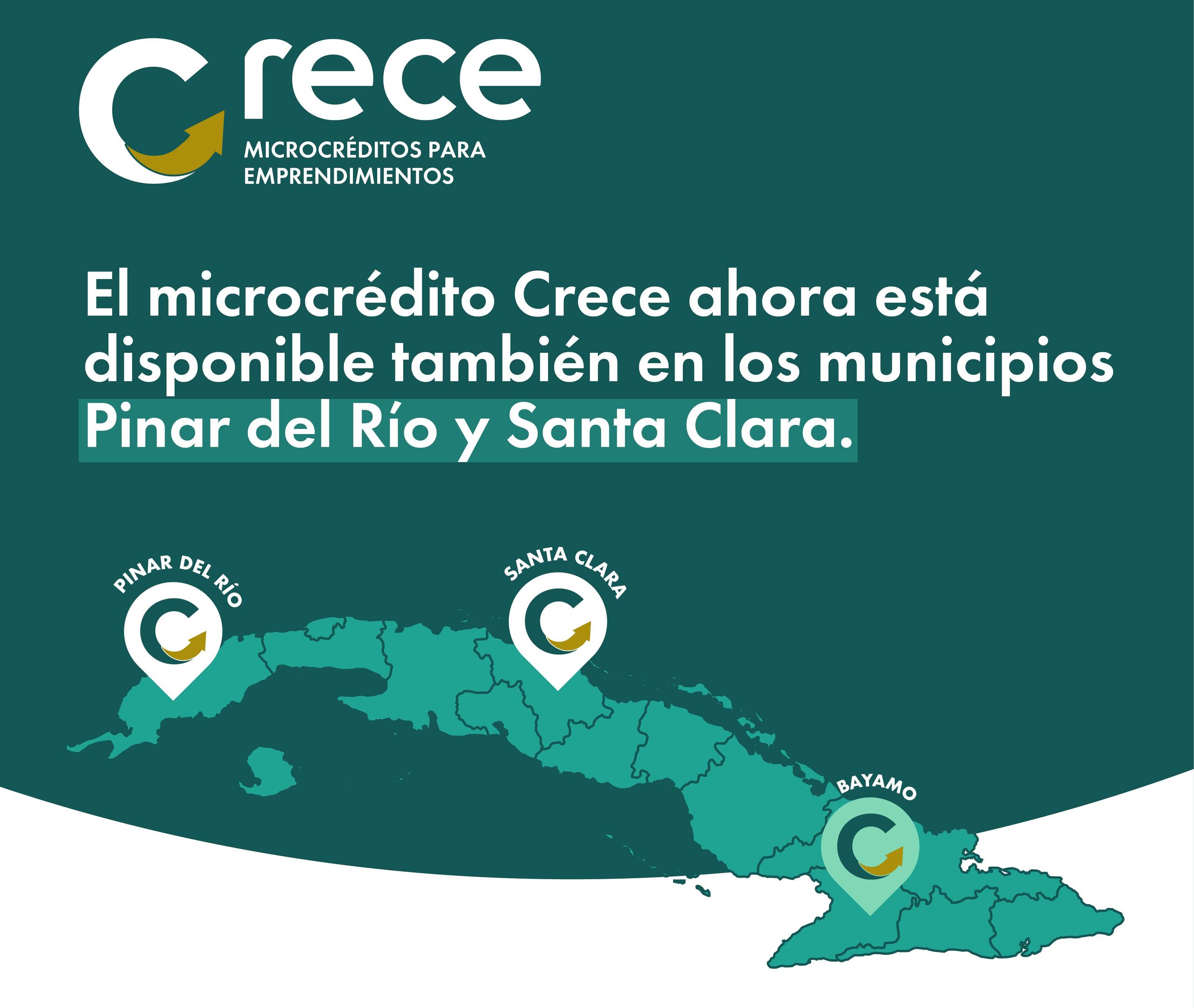 Municipios que desarrolla el microcrédito Crece en Cuba.