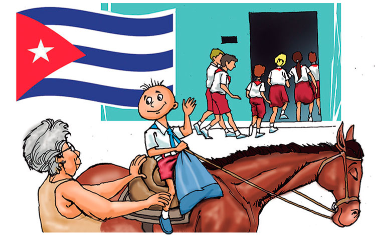 Ilustración de Adalberto Linares sobre el reinicio del curso escolar en Cuba.