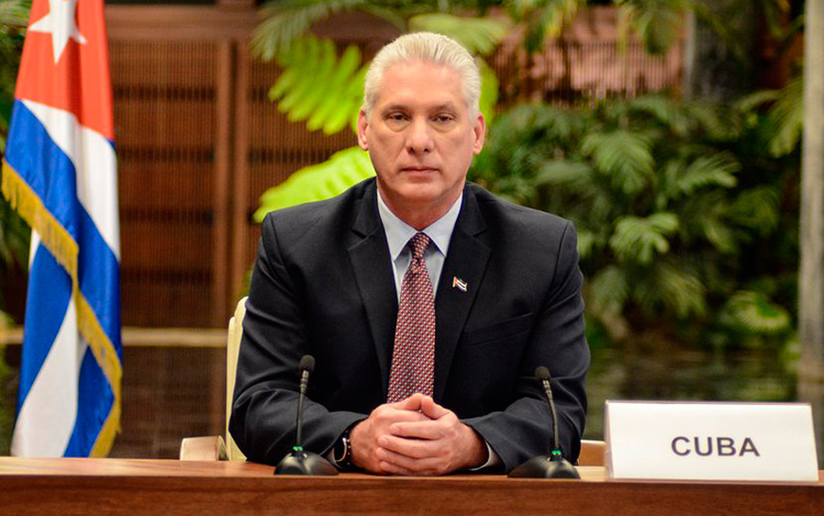 Presidente cubano, Miguel Díaz-Canel, en el discurso por el quinto aniversario del Acuerdo de Paz para Colombia.