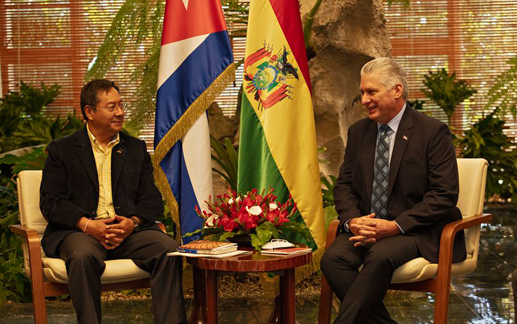 Conversaciones entre el presidente de Cuba, Miguel Díaz-Canel Bermúdez, y el presidente del Estado Plurinacional de Bolivia, Luis Alberto Arce Catacora. 