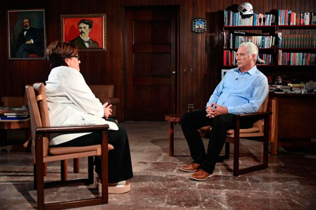 Miguel Díaz-Canel Bermúdez, presidente de Cuba, durante la entrevista concedida a la periodista Arleen Rodríguez Derivet.