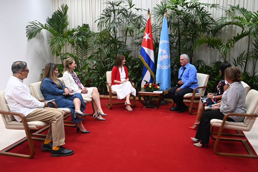 Encuentro entre el presidente de Cuba, Miguel Díaz-Canel, y Susana Sottoli, directora regional para América Latina y el Caribe del Fondo de Población de las Naciones Unidas (UNFPA).