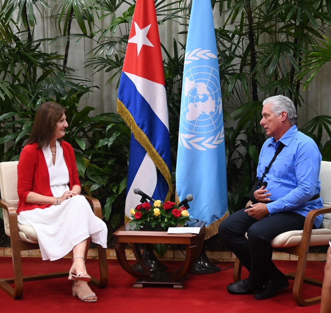 Encuentro entre el presidente de Cuba, Miguel Díaz-Canel, y Susana Sottoli, directora regional para América Latina y el Caribe del Fondo de Población de las Naciones Unidas (UNFPA).