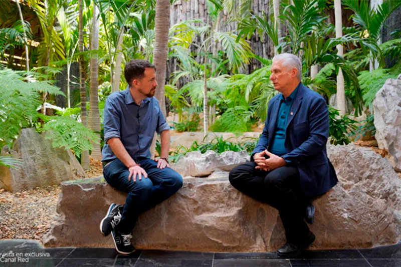 Presidente de Cuba, Miguel Díaz-Canel, ofrece entrevista al politólogo español Pablo Iglesias.