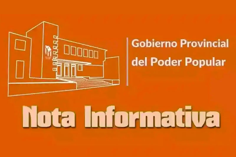 Nota informativa del Gobierno Provincial del Poder Popular de Villa Clara.