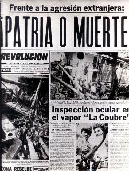 Consigna de Patria o Muerte en periódico Revolución, del 7 de marzo de 1960.