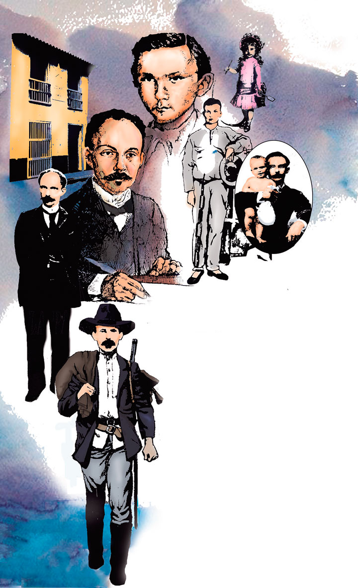 Ilustración de Adalberto Linares sobre las etapas de la vida de Martí.