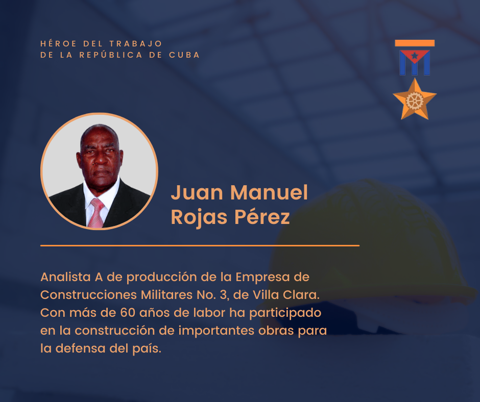 Datos y fotos de  Juan Manuel Rojas Pérez, Héroe del Trabajo de la República de Cuba.