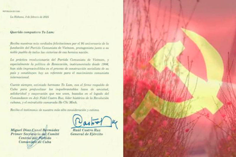 Mensaje de Raúl y Díaz-Canel a To Lam, por el aniversario 95 del Partido Comunista de Vietnam.