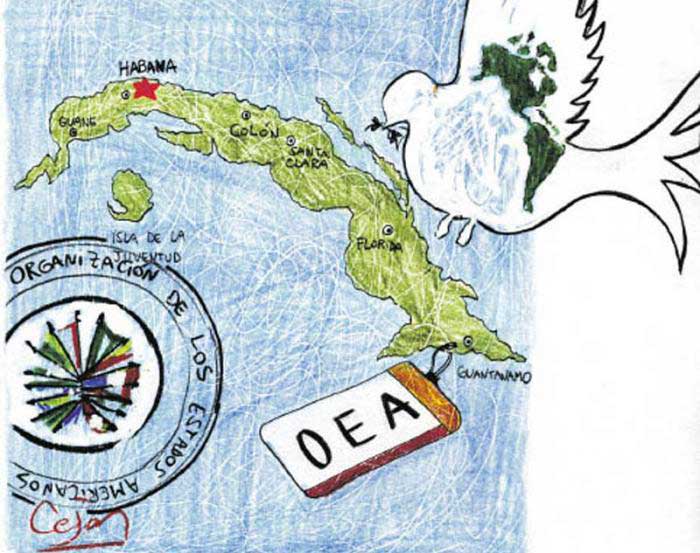 Ilustración sobre maniobra de la OEA contra Cuba.