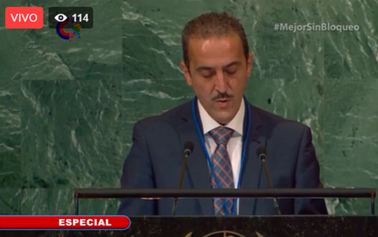 Representante de Argelia en el debate de la resolución cubana contra el bloqueo en la Asamblea General de la ONU