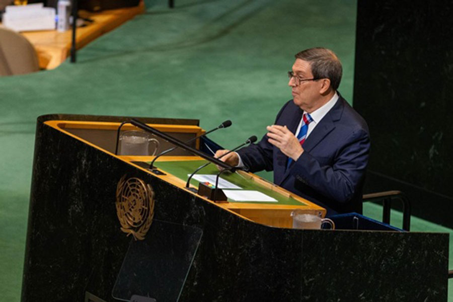 Canciller Bruno Rodríguez Parrilla pronuncia discurso ante la Asamblea General de la ONU.