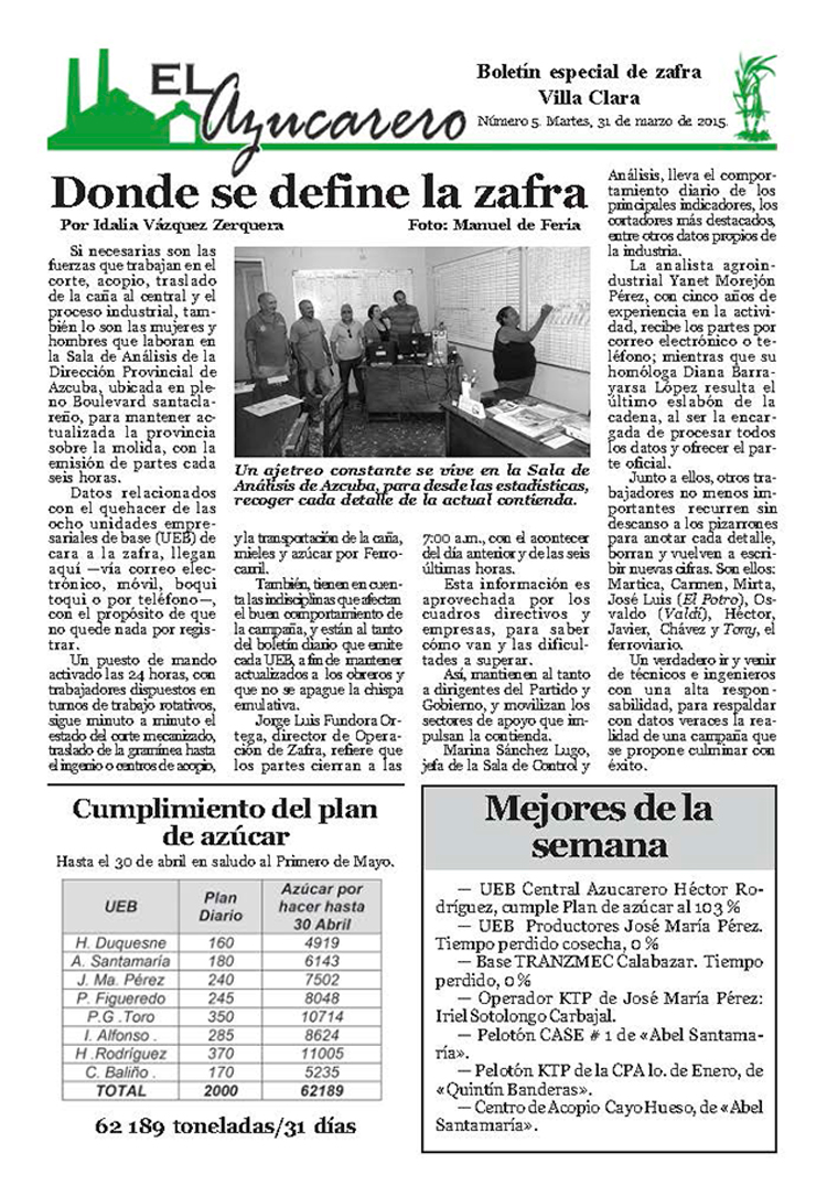 El Azucarero, suplemento del periódico Vanguardia.