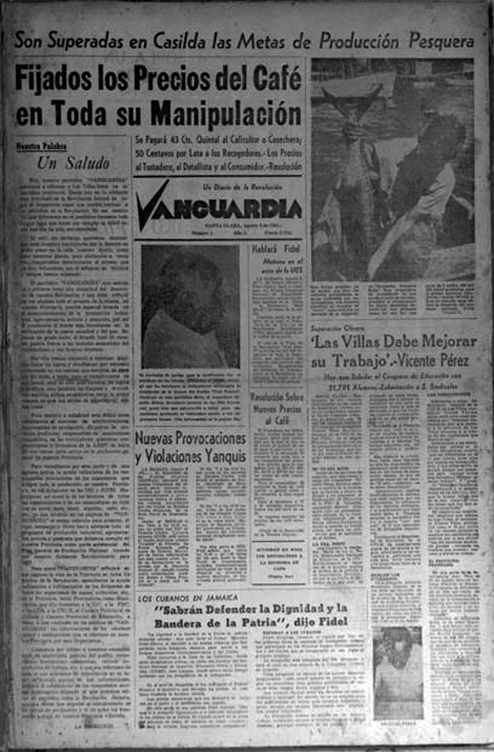 Primera edición del periódico Vanguardia, el 9 de agosto de 1962.