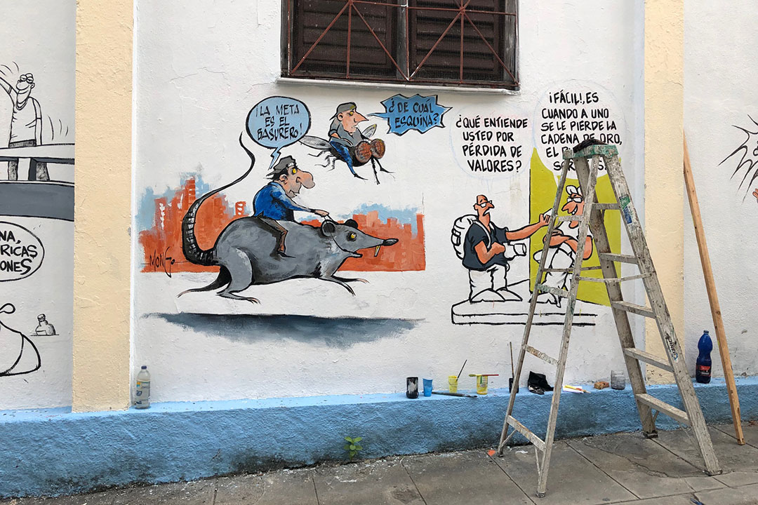 Mural contra las indisciplinas sociales, realizado por el colectivo del suplemento humorístico Melaíto, de Villa Clara.